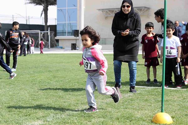 The next generation of Qatar's sprinters in training at an IAAF Kids Athletics event in Doha (Doha 2019 LOC)