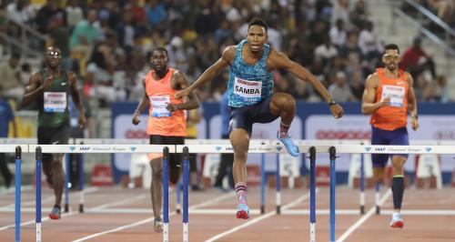 Qatari sprinter Samba defends his 2017 Doha Diamond League win inn the Men's 400mH.JPG
