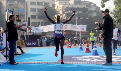 Ethiopia's Amane Gobena, women's winner of the Tata Mumbai Marathon 2018.JPG
