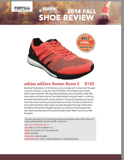 Simplificar Subir mensual adidas adizero Boston Boost 5 Named Best Renovation in Running Network LLC  2014 Fall Shoe Review - runblogrun