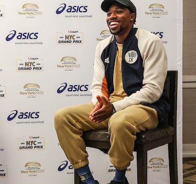 Noah Lyles Interview USATF NYC Grand Prix 2022 with Larry Eder, RunBlogRun