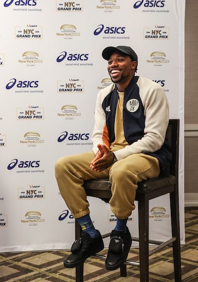 Noah Lyles Interview USATF NYC Grand Prix 2022 with Larry Eder, RunBlogRun
