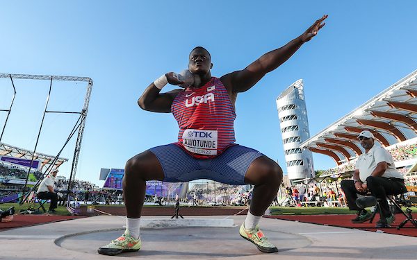 Oregon 22 World Athletics Champs, Day 3, Josh Awotunde , World Champs bronze medalist, Men’s shot put, Mixed Zone Interview