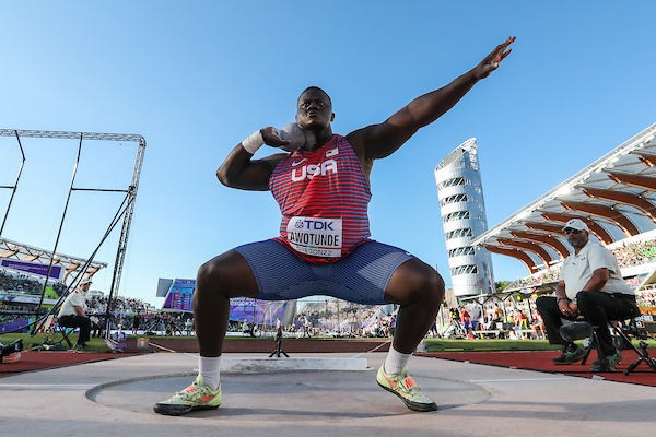 Oregon 22 World Athletics Champs, Day 3, Josh Awotunde , World Champs bronze medalist, Men’s shot put, Mixed Zone Interview