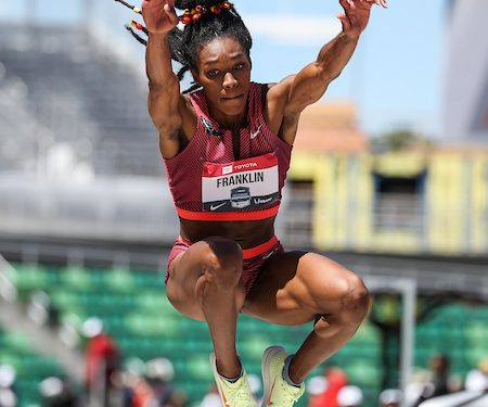Oregon 22 World Athletics Champs, Day Four, Tori Franklin, bronze medal, Triple Jump, the Mixed Zone Interview