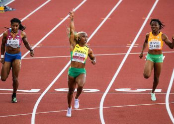 Oregon 22 World Athletics Champs, Day 3, Shelly Ann Fraser Pryce, five-time gold medalist, Women’s 100 meters,  Mixed Zone Interview