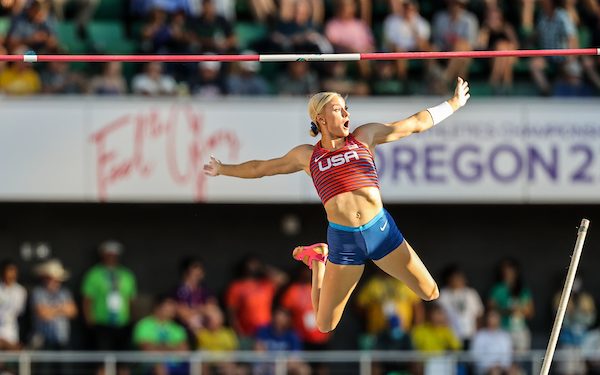 Oregon 22 World Athletics Champs, Day 3, Katie Nageotte, Women’s pole vault, gold medalist, Mixed Zone Interview