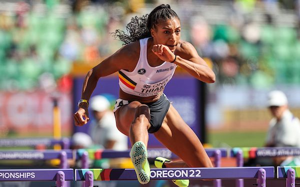 Oregon 22 World Athletics Champs, Nafi Thiam, WC gold medalist, the Heptathlon,  Mixed Zone Interview