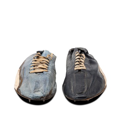View 8. Thumbnail of Lot 13. Nike Co-Founder Bill Bowerman 1960s Pre-Nike Handmade Black and Blue Track Spikes.