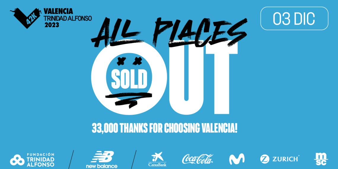 Valencia Marathon sells out its 33,000 race bibs and sets a new record for registrations.