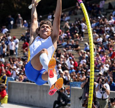 In the Mixed Zone, with Mondo Duplantis, LA Grand Prix, May 27, 2023