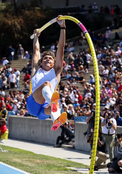 In the Mixed Zone, with Mondo Duplantis, LA Grand Prix, May 27, 2023