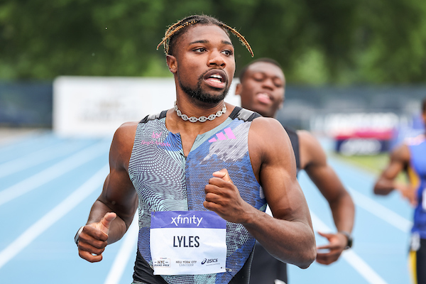 In the Mixed Zones, with Noah Lyles, at at the NYC Grand Prix, June 23, 2023 ( Pre event Zone)
