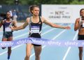 In the Mixed Zone, with Sydney McLaughlin, at the NYC Grand Prix, June 23, 2023 ( Pre event Zone)