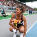 In the Mixed Zone, with Sydney McLaughlin, at the NYC Grand Prix, June 23, 2023 ( Pre event Zone)