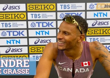 In the Mixed Zone,   with Andre de Grasse,  2023 World Athletics Championships – Budapest