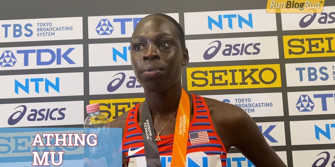 In the Mixed Zone  with Athing Mu 2023,  World Athletics Championships – Budapest, 800 meters, bronze medalist