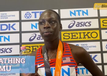 In the Mixed Zone  with Athing Mu 2023,  World Athletics Championships – Budapest, 800 meters, bronze medalist