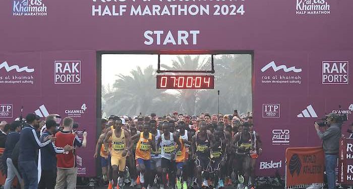 Daniel Mateiko and Tsigi Gebreslema win 2024 Ras Al Khaimah Half Marathon in cool fog with 5,700 friends