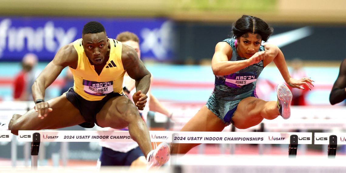 Grant Holloway breaks 60m hurdles WR, Tia Jones equals 60m hurdles WR at 2024 USATF Indoors!