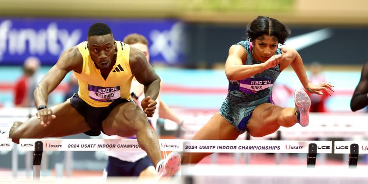 Grant Holloway breaks 60m hurdles WR, Tia Jones equals 60m hurdles WR at 2024 USATF Indoors!