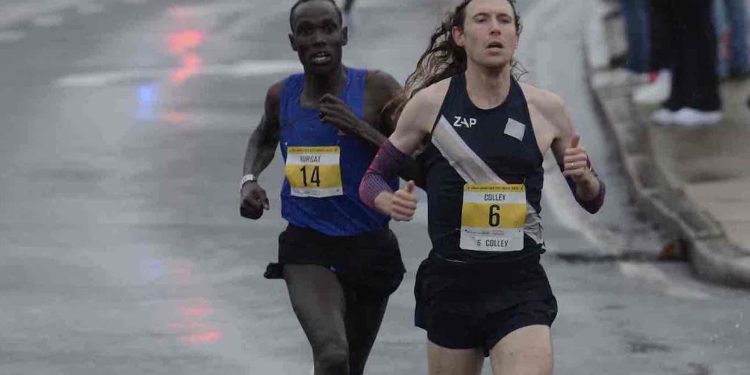 COLLEY, KELATI PREVAIL AT COLD AND WET MANCHESTER ROAD RACE, by Lori Riley for Race Results Weekly, used with permission.