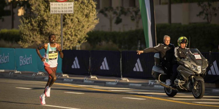 Bute Gemechu and Bedatu Hirpa win the 2025 Dubai Marathon,  by Pat Butcher