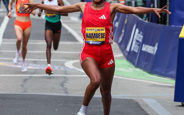 SEARE, HAMBESE WIN BOSTON 5-K IN SPRINT FINISHES
