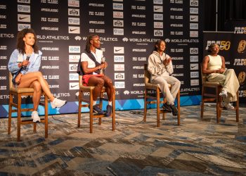 The 2025 NIKE Pre Classic Presser, Day 2, Presser 4, The Sprints, Women, Sydney McLaughlin-Levrone, Julien Alfred, Sha’Carri Richardson, Melissa Jefferson-Wooden